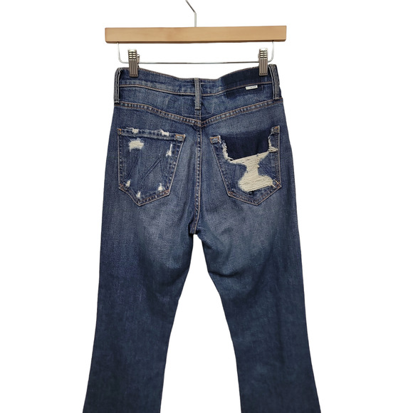 MOTHER Blue Distressed Flare Jeans - Picture 9 of 12
